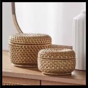 Medium & Small Rattan Woven Basket with Lid Natural Hearth & Hand with Magnolia